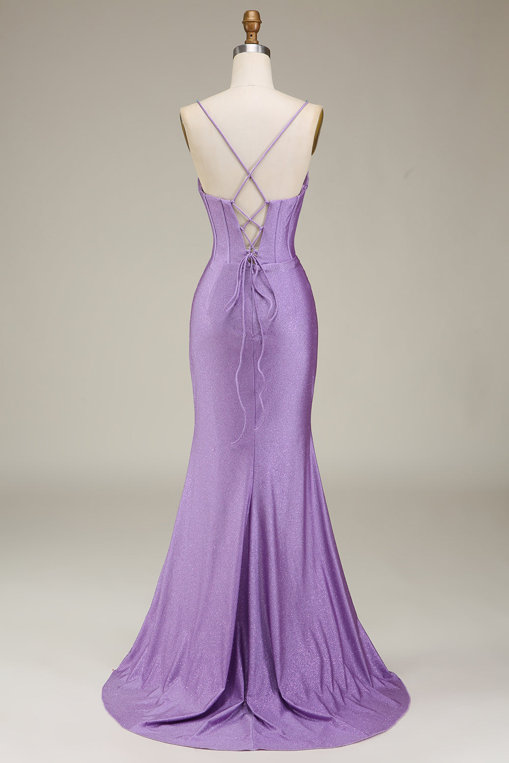 Satin Spaghetti Straps Lilac Prom Dress with Corset