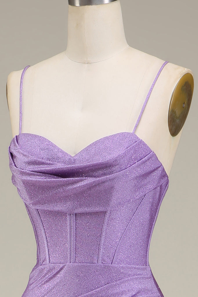 Long Spaghetti Straps Chiffon Dress with Lace Top Lilac Plus Size main image 0