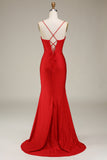 Dark Green Spaghetti Straps Mermaid Prom Dress with slit