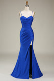 Dark Green Spaghetti Straps Mermaid Prom Dress with slit