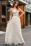 A Line Light Green Sweetheart Corset Prom Dress with Embroidery