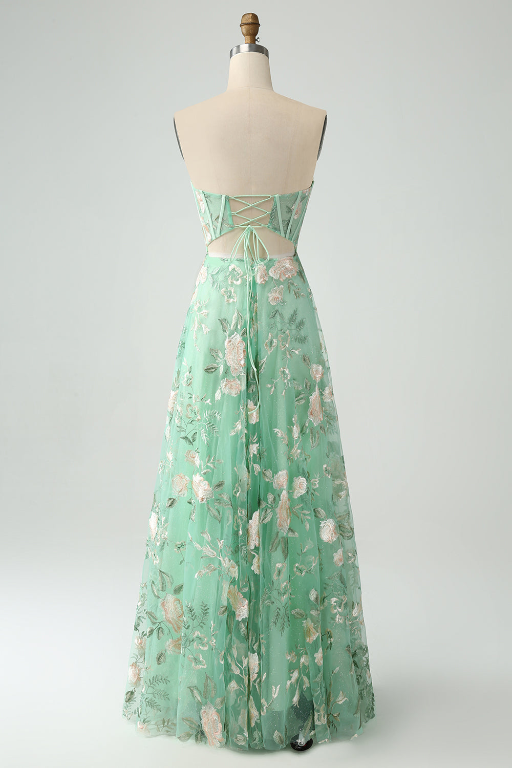 Zapakasa Women Light Green Corset Prom Dress with Embroidery A-Line