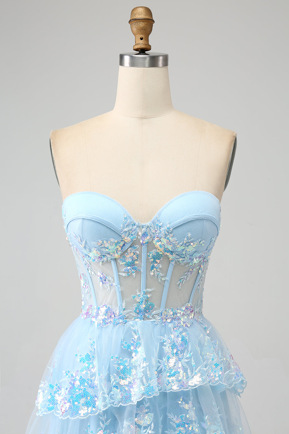 Princess A Line Sweetheart Lavender Corset Prom Dress with Tiered Lace