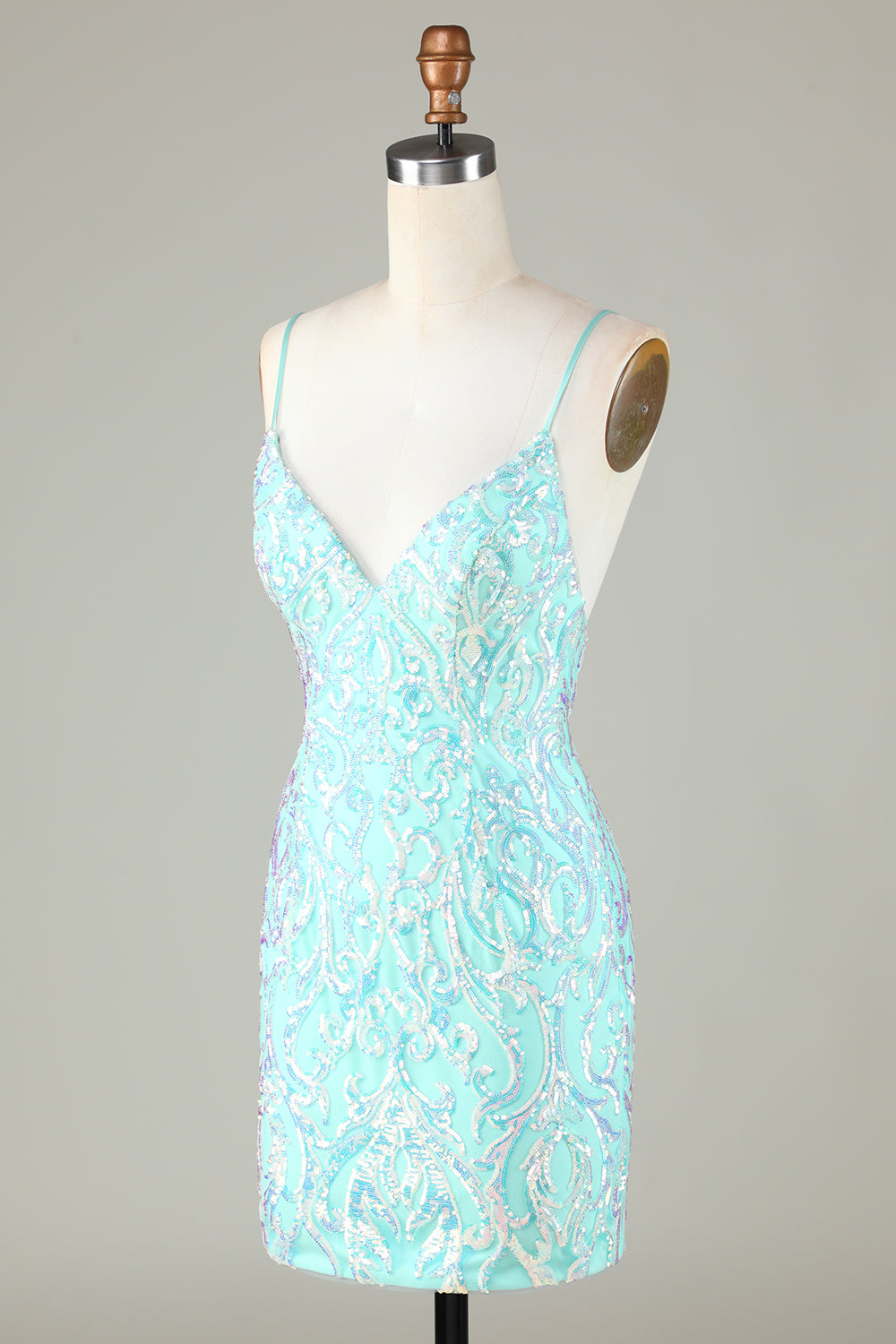 Zapakasa Women Sparkly Light Green Sequins Beaded V Neck Tight Short Homecoming Dress, Light Green / US4 Zapakasa Women Sparkly Light Green Sequins Beaded V Neck Tight Short Homecoming Dress, Light Green / US4