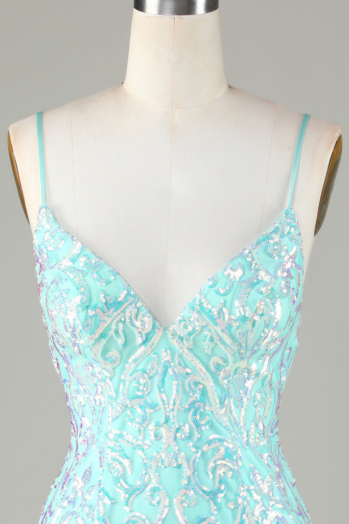 Sequins Beaded V-neck Tulle Short Prom Dress Party Dress OP203
