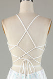 White Halter Neck Beaded Cut Out Tight Short Homecoming Dress