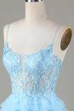 Sky Blue A Line Spaghetti Straps Open Back Tulle Homecoming Dress