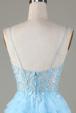 Sky Blue A Line Spaghetti Straps Open Back Tulle Homecoming Dress