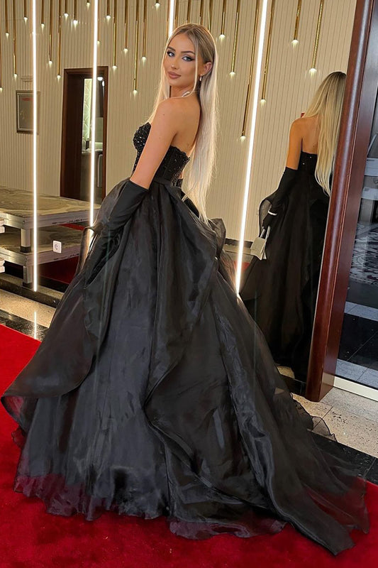 Black Strapless Sweetheart Ball Gown Evening Dress