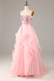 Pink Strapless Sweetheart Ball Gown Evening Dress