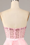Pink Strapless Sweetheart Ball Gown Evening Dress