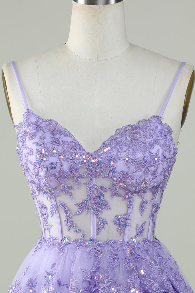 Zapakasa Women Sequins Purple Short Homecoming Dress A-Line Sparkly