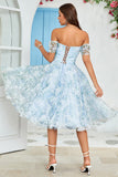 Off The Shoulder Printed Blue Homcoming Dress