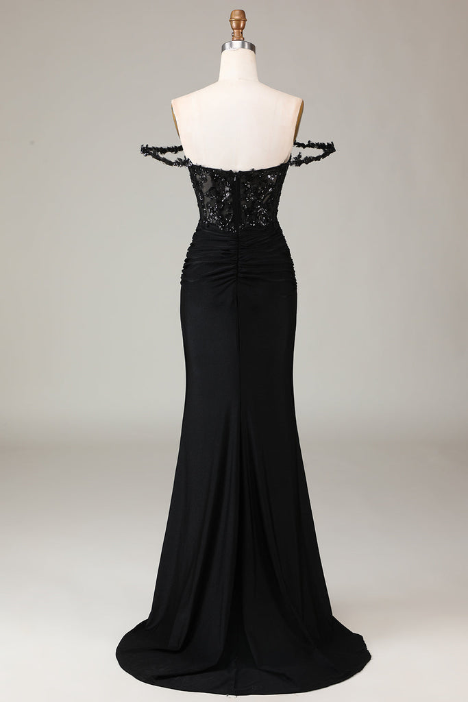 Vintage Long Black Glitter Lace Sleeveless Mermaid Prom Dresses main image 1