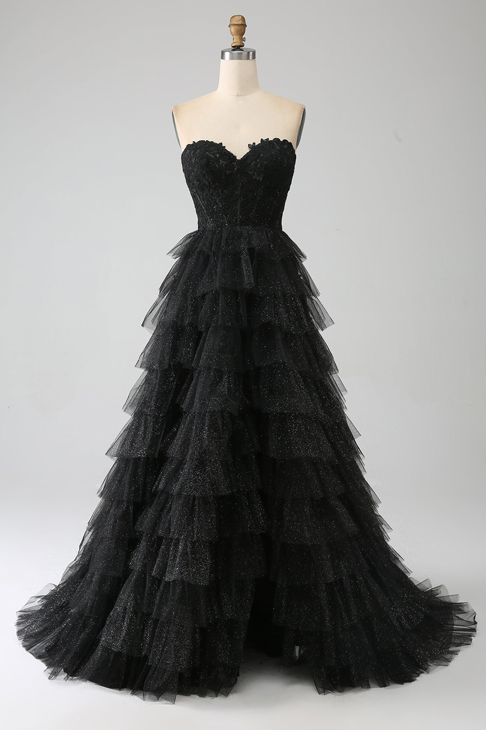 Zapaka Women Black Corset Prom Dress Trendy A Line Sweetheart Evening Dress with Ruffles, Black / US8 Zapaka Women Black Corset Prom Dress Trendy A Line Sweetheart Evening Dress with Ruffles, Black / US8