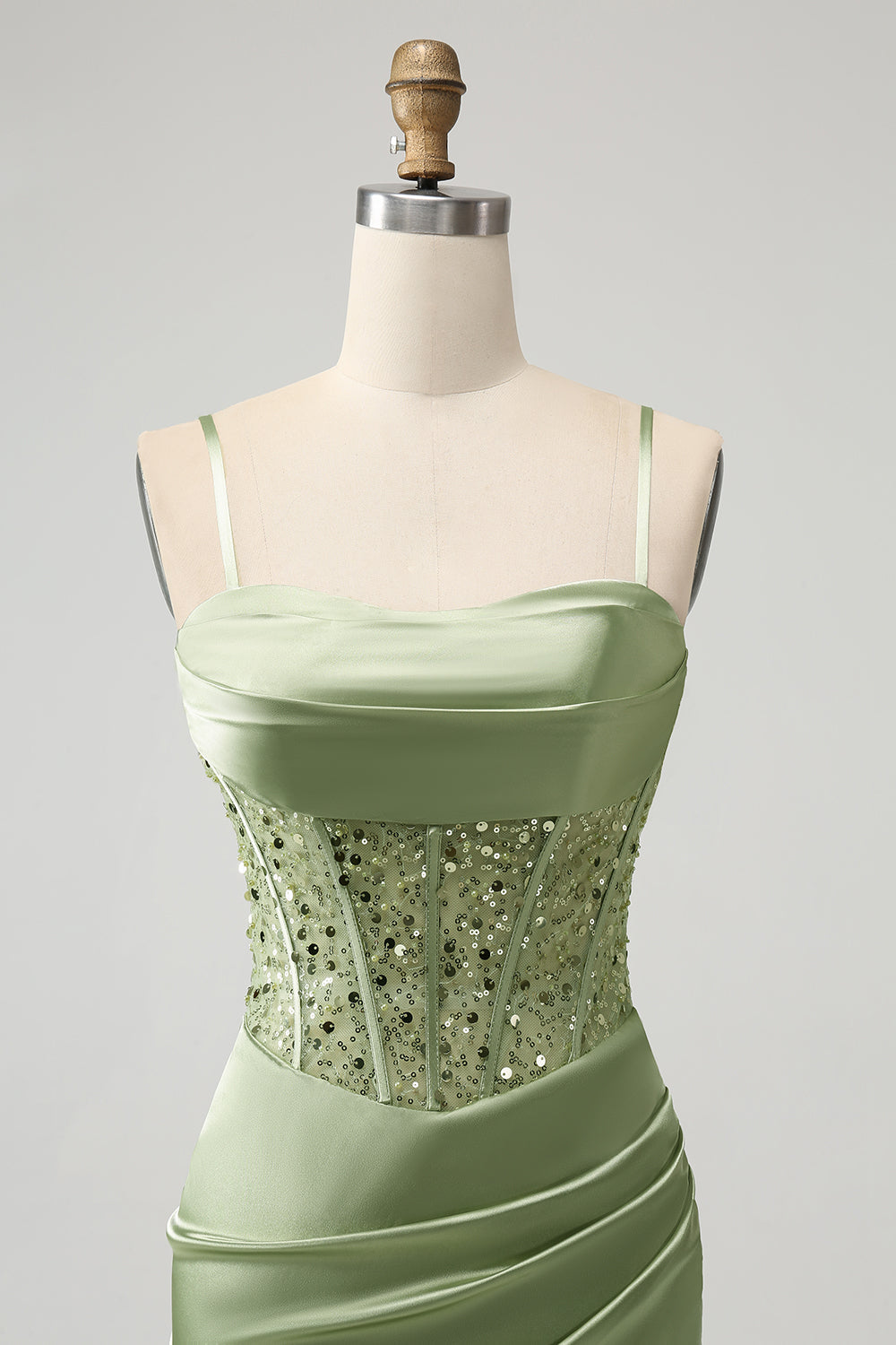 Glitter Sage Bodycon Sequin Corset Short Homecoming Dress with Slit