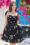 Sweetheart Black Short Homecoming Dress with Embroidery