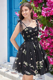 Sweetheart Black Short Homecoming Dress with Embroidery
