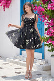 Sweetheart Black Short Homecoming Dress with Embroidery