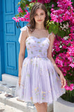 Sweetheart Lavender Short Homecoming Dress with Embroidery