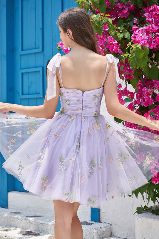 Sweetheart Lavender Short Homecoming Dress with Embroidery