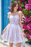 Sweetheart Lavender Short Homecoming Dress with Embroidery