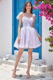 Grey Blue Short A-Line Homecoming Dress With Embroidery