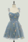 Sweetheart Lavender Short Homecoming Dress with Embroidery