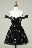 Cute A Line Sweetheart Grey Blue Short Homecoming Dress with Embroidery