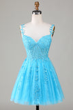 Grey Spaghetti Straps Short Homecoming Dress with Appliques