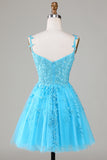 Grey Spaghetti Straps Short Homecoming Dress with Appliques