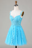 Grey Spaghetti Straps Short Homecoming Dress with Appliques