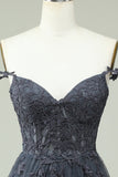 Grey Spaghetti Straps Short Homecoming Dress with Appliques