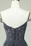 Grey Spaghetti Straps Short Homecoming Dress with Appliques