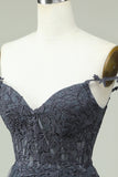 Navy Spaghetti Straps Short Homecoming Dress with Appliques