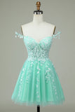 Grey Spaghetti Straps Short Homecoming Dress with Appliques