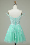 Grey Spaghetti Straps Short Homecoming Dress with Appliques