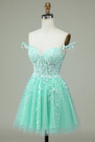 Grey Spaghetti Straps Short Homecoming Dress with Appliques