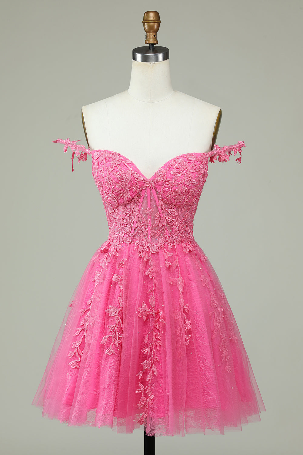 Pink Spaghetti Straps Short Homecoming Dress with Appliques