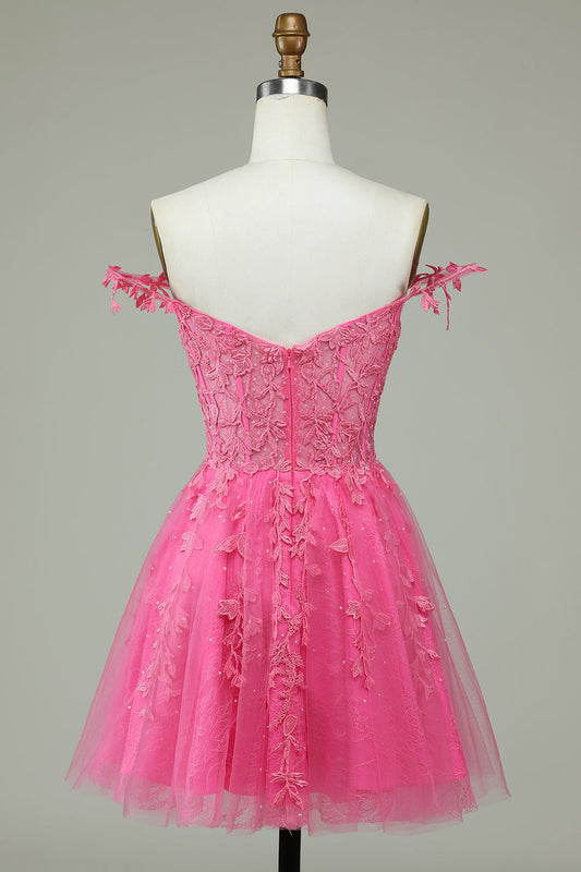 Pink Spaghetti Straps Short Homecoming Dress with Appliques