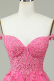 Pink Spaghetti Straps Short Homecoming Dress with Appliques