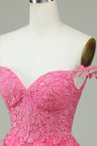 Pink Spaghetti Straps Short Homecoming Dress with Appliques