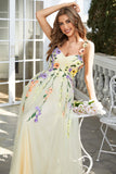 A-Line Flower Tulle Champagne Prom Dress