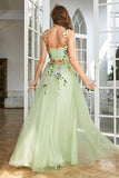 A-Line Flower Tulle Champagne Prom Dress
