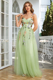 A-Line Flower Tulle Champagne Prom Dress