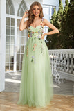 A-Line Flower Tulle Champagne Prom Dress