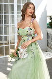 A-Line Flower Tulle Champagne Prom Dress