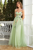 A-Line Flower Tulle Champagne Prom Dress