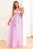 A-Line Flower Tulle Champagne Prom Dress