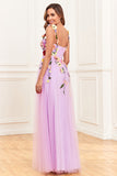 A-Line Flower Tulle Champagne Prom Dress
